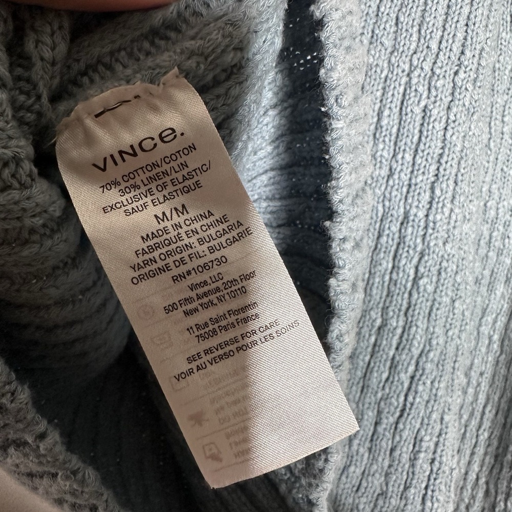 VINCE Pullover Sweater Womens M Dark Topaz Ribbed Textured Linen-Blend Crewneck - Picture 6 of 7
